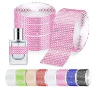 Glarks 4 rollos de cinta autoadhesiva de diamantes de imitación de 364 cm, 4/6/8/12 filas de diamantes de imitación rosados, rollo de cinta de diamantes de imitación para decoración de coche,