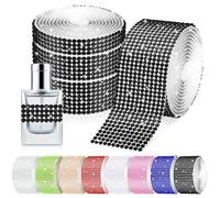 Glarks 4 rollos de cinta autoadhesiva de diamantes de imitación de cristal de 364 cm, 4/6/8/12 filas de calcomanías negras con diamantes de imitación brillantes, rollo de cinta de diamantes de