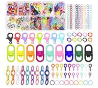 Glarks 415pcs Kit de joyería colorida, incluye cierres de garra de langosta de plástico de 25pcs, llaves pequeñas de 90pcs con cadenas, anillos de salto abierto de 50pcs