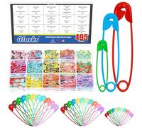 Glarks 495pcs 19/28/32mm Multicolor Sharp Edge Safety Pin Kit, 11 Colores Pines de Seguridad de Metal, Pines de Seguridad Pesados a Granel, Clips de Seguridad de fijación para Etiquetas de Ropa