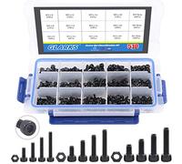 Glarks 510 tornillos de casquillo de acero de aleación de grado 12.9 M3 M4 M5 con kit surtido de tuercas, acabado de óxido negro