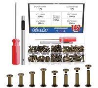 Glarks 70 Sets M5 x 15/18/20/25mm Bronce Chicago Tornillos Kit, Incluye 70pcs Chicago Tornillos de unión, 1pcs Punch, 1pcs Destornillador, Chicago Botón de unión Post Tornillo Remaches de uñas