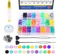 Glarks 774 cuentas de pony de 24 colores con cuerda elástica, banda de goma, kit de cuentas rápidas y tijeras, cuentas de arco iris mate transparente perlado sólido para trenzas, pulseras,