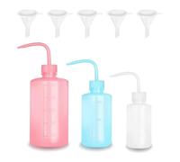 Glarks 8 botellas de plástico de 150 ml, 250 ml/8,45 oz, 500 ml/16,9 oz, 3 botellas de agua para tatuaje de color claro/azul/rosa, dispensador de alimentos y juego de 5 embudos