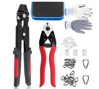 Glarks 83 herramientas de prensado de alambre de acero negro, cortadores de cables y fundas de anillo de prensado de aluminio y kits de manguito de cable de acero inoxidable