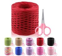 Glarks Cinta de rafia de 200 m con juego de tijeras, cinta de rafia roja para manualidades, cuerda de rafia natural, cinta de embalaje de papel kraft para envolver regalos, suministros de manualidades