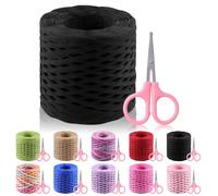 Glarks Cinta de Rafia de 200 m Con Juego de Tijeras - Negra y Natural, Cuerda para Envolver Regalos, Embalaje de Papel Kraft, Suministros de Manualidades