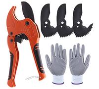 Glarks Cortador de tubos y tubos tipo trinquete con hoja y guantes resistentes a los cortes, herramienta de tubo de corte rápido con una sola mano para cortar PEX, PPR, PVC, mangueras y tuberías de