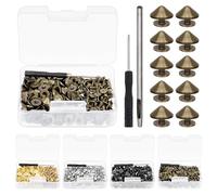 Glarks Juego de 100 puntas y tacos de bronce de 4,7 mm, puntas de bala de tornillo trasero punk y picos con herramientas de instalación, tornillos de remache de cuero para ropa, zapatos y accesorios