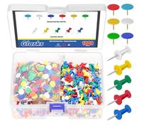 Glarks Juego de 1000 chinchetas y chinchetas recubiertas de vinilo, incluye 500 tachuelas de oficina de 23 mm, 500 tachuelas planas de 10,3 mm, tachuelas de pulgar para oficina y uso personal