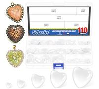 Glarks Juego de 110 cabujones de cúpula de cristal de corazón de 8/12/20/25/30 mm, parte trasera plana, cabujones de vidrio transparente para colgar fotos, joyas, manualidades