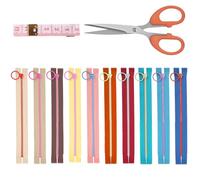 GLARKS Juego de 12 cremalleras de resina de nailon de 15 cm con tirador de anillo de elevación, cierre de cremallera de bobina de 10 colores, extractor de anillos de aleación de zinc, tijeras, kit de