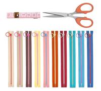 Glarks Juego de 12 cremalleras de resina de nailon de 20 cm con anillo de elevación, extremo de cierre de cremallera de bobina de 10 colores con extractor de anillos de aleación de zinc y tijeras, kit