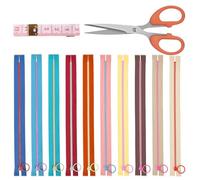Glarks Juego de 12 cremalleras de resina de nailon de 35 cm con anillo de elevación, extremo de cierre de cremallera de bobina de 10 colores con extractor de anillos de aleación de zinc y tijeras, kit