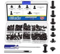 Glarks Juego de 150 tornillos Chicago negros, M5 x 5 mm, 6 mm, 8 mm, 10 mm, 12 mm Chicago remaches y tornillo de cabeza plana de 4 x 4 mm, remaches de clavo, accesorios de metal