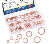 Glarks Juego de 165 arandelas de sellado de cobre con anillo plano métrico, 8 tamaños de M6 M8 M10 M12 M14 M16 M18 M20