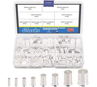 Glarks Juego de 166 casquillos de alambre de 8 tamaños AWG 12 10 8 6 4 2 1 2/0, conectores de crimpado de cobre chapado en plata, virolas no aisladas, kit surtido de terminales de extremo de cable
