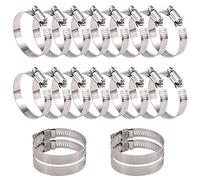 Glarks Juego de 20 abrazaderas de manguera de engranaje sin fin ajustables de acero inoxidable 304 de rango de 40-63 mm, abrazadera de línea de combustible para tubería de agua, fontanería, automoción
