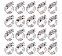 Glarks Juego de 20 abrazaderas de manguera de engranaje sin fin ajustables de acero inoxidable 304 de 14 a 27 mm, abrazadera de línea de combustible para tubería de agua, fontanería, automoción y