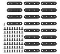 Glarks Juego de 20 soportes de esquina planos y rectos de 80 mm, de metal, color negro, con 85 tornillos para muebles de madera (80 x 2 mm)