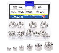 Glarks Juego de 20 tuercas ranuradas hexagonales de acero inoxidable M6, M8, M10, M12, M14, M16, 304, moto, 20 unidades
