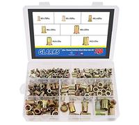 Glarks - Juego de 220 tuercas de remache de acero al carbono chapadas en zinc mixto, insertos roscados, 7 tamaños M3/4/5/6/8/10/12