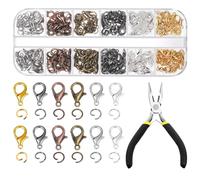 Glarks Juego de 241 cierres de pinza de langosta de aleación de zinc de 12 mm con anillos abiertos de 5 mm, 6 colores, gancho de cierre de collar para hacer pulseras, collares, joyas