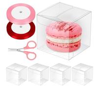 Glarks Juego de 33 cajas de regalo transparentes de plástico de 2.3 x 2.3 x 2.3 pulgadas, cajas de regalo pequeñas transparentes con cintas de 0.4 x 70 pies y tijeras para bodas, baby shower, fiesta