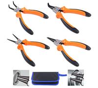 Glarks Juego de 4 pinzas de 7 pulgadas con clip interno/externo, con barra recta/doblada para retención de anillos, con bolsa de piel