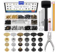 Glarks Juego de 60 cierres a presión de cuero, botones de presión de metal de 12,5 mm, 6 colores, con 8 perforadores, martillo, herramientas de ajuste, lápices de grasa y cinta métrica para