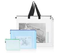 Glarks Juego de 7 bolsa de arte, 3 contenedores de almacenamiento para pósteres de 19 x 25 pulgadas, bolsa transparente con cremallera y asa, 4 contenedores de malla A3 A4 con cremallera