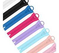 Glarks Juego de 8 cremalleras de plástico supergrandes de 25 cm con anillo de elevación, 8 colores resistentes con deslizador, cremallera gigante separadora para costura, sastrería, manualidades,