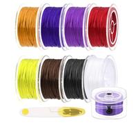 Glarks Juego de 8 rollos de cuerda elástica de 0,8 mm, 8 colores, cuerda elástica plana con 1 tijeras para pulseras, collares, joyas y abalorios