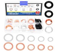 Glarks Juego de 80 juntas de tapón de drenaje de aceite automotriz de 11 tamaños, M10, M11, M12, M14, M16, M18, aluminio, cobre, goma, aceite, arandela de sellado de aceite, tapón de drenaje de