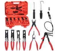Glarks Juego de 9 Alicates de Abrazadera Flexibles Rojos - Kit de Largo Alcance para Reemplazo de Combustible, Aceite y Manguera de Agua