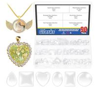 Glarks Juego de 90 cabujones de cúpula de cristal de 25 mm/1 pulgada, ovalados, redondos, cuadrados, rectangulares, formas de lágrima, azulejos de cabujón de vidrio transparente con parte trasera