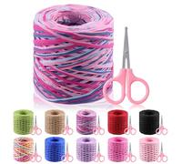 Glarks Juego de cinta de rafia de 200 m con tijeras, cinta de papel de rafia de colores, cuerda de rafia natural, cinta de embalaje de papel kraft para envolver regalos, suministros de manualidades