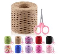 Glarks Juego de Rafia Natural Con Tijeras, 200 m, Marrón Claro - Cinta de Embalaje de Papel Kraft Para Envolver Regalos y Manualidades