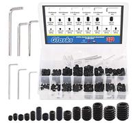 Glarks Juego de tornillos hexagonales de cabeza hexagonal interna de 370 unidades, tamaño 15, 3/8x1/2 pulgadas, 1/8x1/8 pulgadas, acero de aleación negro, kit surtido con 6 llaves hexagonales