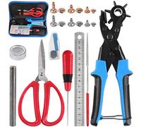 Glarks - Kit con alicates ajustables para perforación delcuero, remaches, tijeras, regla, destornillador y punzón para cinturón, correas de reloj, sillín, zapatos