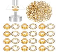 Glarks Kit de 100 ojales de 6 mm con arandelas de diamante blanco, ojales de latón de color dorado, ojales de agujero de cuero de tela para cinturón, zapatos, ropa, lienzo, reparación de cuero