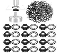 Glarks Kit de 100 ojales de 6 mm con arandelas de diamante blanco, ojales de latón de color negro pistola, ojales de agujero de cuero para cinturón, zapatos, ropa, lienzo, reparación de cuero