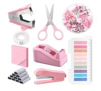 Glarks Kit de 1008 piezas de suministros de oficina color rosa, accesorios de escritorio que incluyen grapadora, dispensador de cinta, removedor de grapadoras, pestañas de índice, tijeras de oficina,