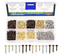 Glarks Kit de 1600 clavos pequeños para madera, tornillos de madera, oro, plata, bronce, 1 x 6 mm, 1 x 8 mm, 1 x 10 mm, mini clavos para accesorios de bricolaje, instalación fija