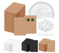 Glarks Kit de 300 tarjetas y respaldos para pendientes, tarjetas de exhibición marrones de 9 x 6 cm, bolsas autosellantes para embalaje de joyería colgante y tachuelas