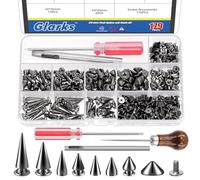 Glarks Kit de 355 puntas y tachuelas punk, 7 tamaños de punta de cono de aleación de zinc y remache de tuerca, clavos de árbol de cuero de metal con punzón para rascar, punzón para ropa punk,