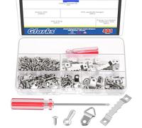 Glarks Kit de 401 piezas plateadas para colgar fotos, incluye 50 ganchos de marco de fotos con dientes de sierra, 50 botones de giro de marco, 50 ganchos de anillo en D, 250 tornillos y 1