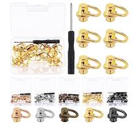 Glarks Kit de 41 remaches de anillo en D, botones de cabeza de poste de bola dorada, remaches redondos giratorios con destornillador para bolsos, cinturones, manualidades de cuero