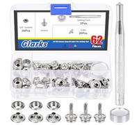 Glarks Kit de 62 botones a presión de lona de acero inoxidable de grado marino y tapicería para cubierta de barco, kit de cierre de botón a presión con 2 herramientas de ajuste (20 juegos), color