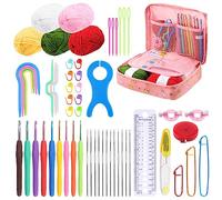 Glarks Kit de Crochet de 29 piezas, Ganchos de Crochet Ergonómicos de 2-6mm, Agujas de Hilo, Marcadores de Puntos, Agujas de Ojo Grande y Punta Roma con Estuche (59)